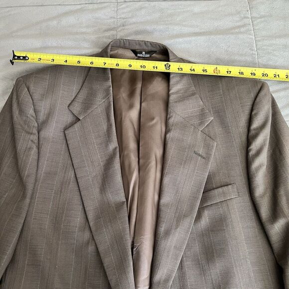 Perry Ellis Mens Brown Pinstripe Suit Jacket Blazer 42R Vintage Sport Coat Fit - Picture 13 of 16